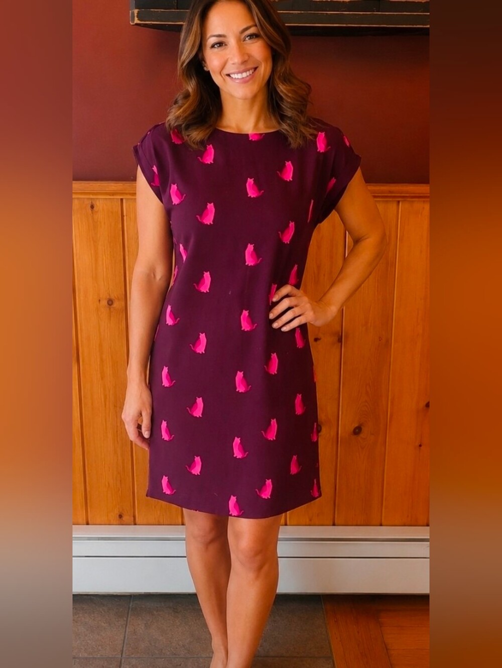Loft Cat Dress Dark Burgundy Short Sleeve with Pockets Size XSP